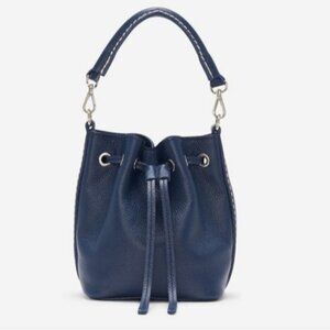 Roots pebbled leather drawstring bucket crossbody bag purse cervino blue medium